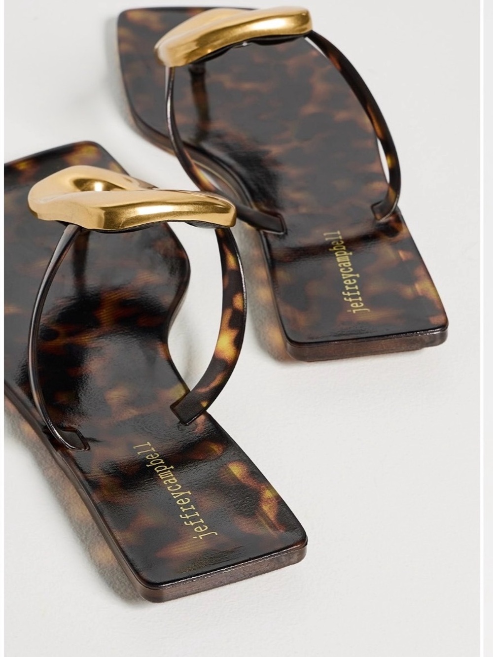 Jeffrey Campbell Tortoiseshell Brown and Gold Square Toe Slide Sandals - Picture 3 of 7